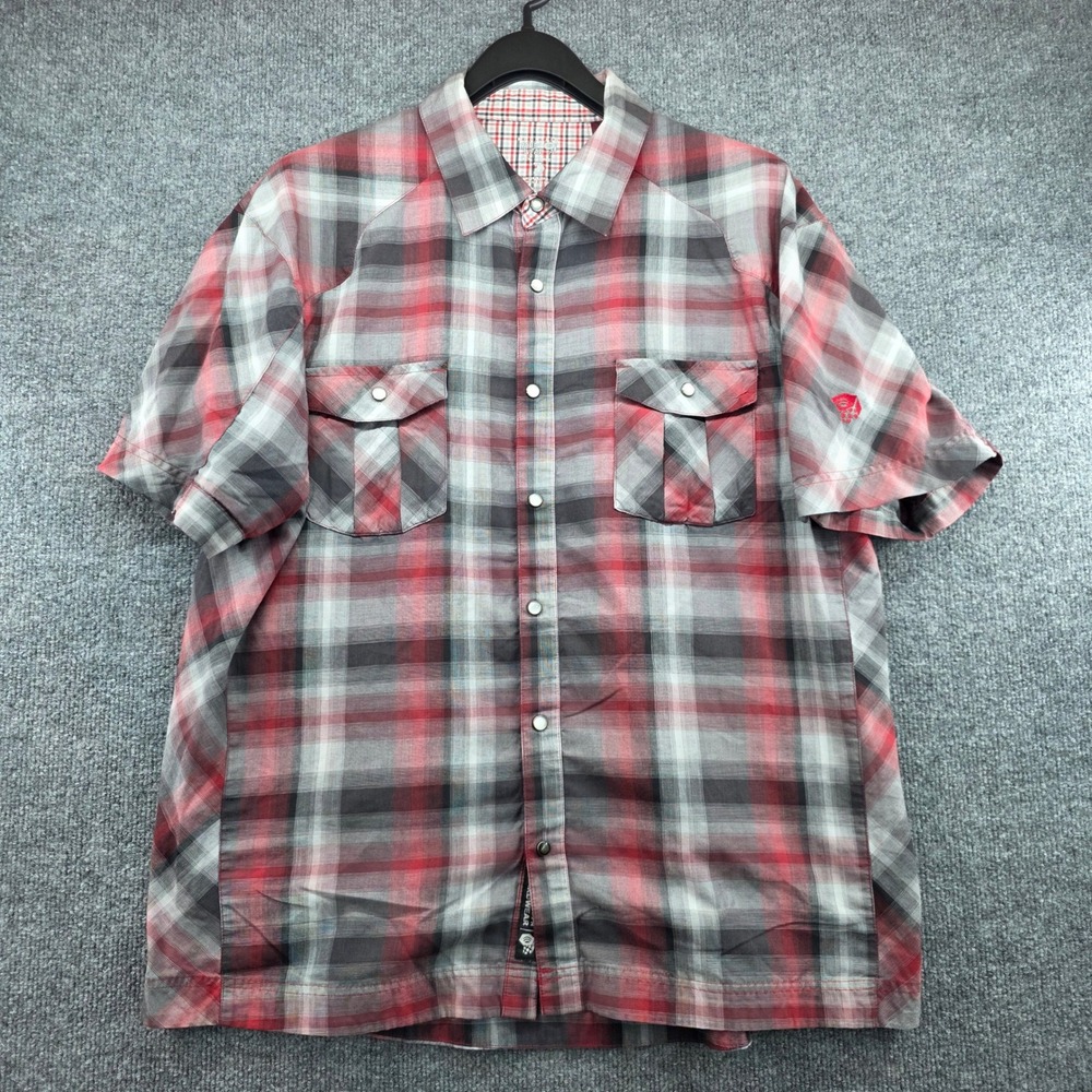 Mountain Hardwear Mens Red Plaid Western Snap Short Sleeve Shirt OM4664 Large - Picture 1 of 9
